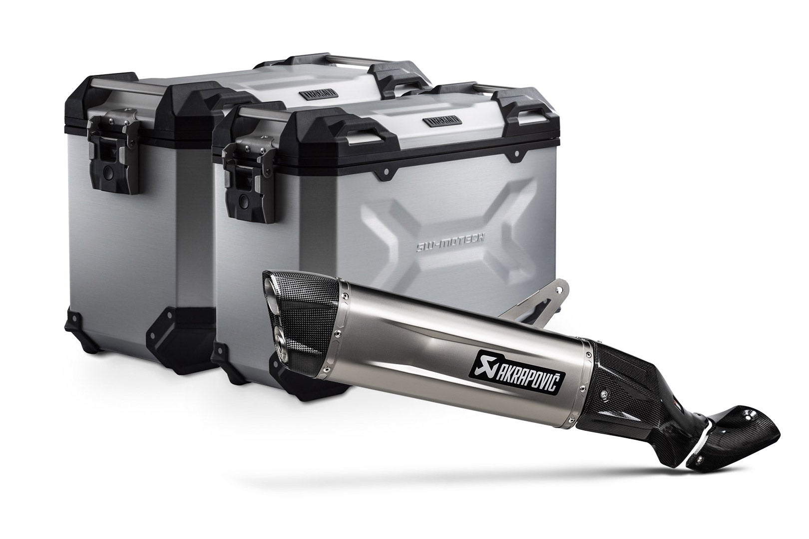 SW-Motech TRAX ADV aluminum case system + Akrapovic - Silver. 45/37 l. Kawasaki KLE500/KLE500 SE (26-). Figure 1