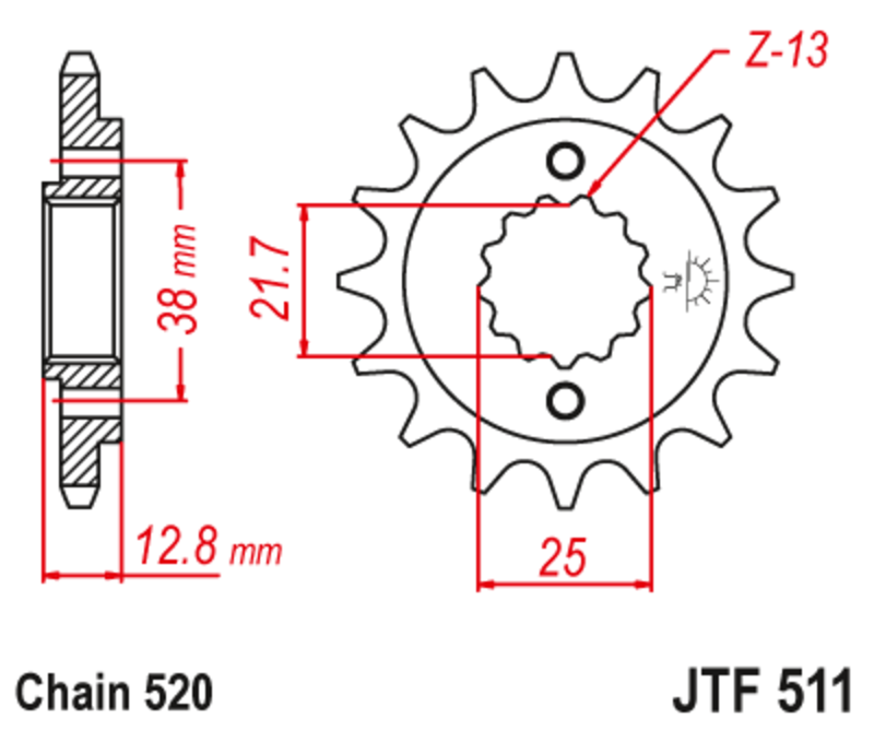 JT-DRIVHJUL Stål ljudfritt framdrev 511 - 520 Figur 1