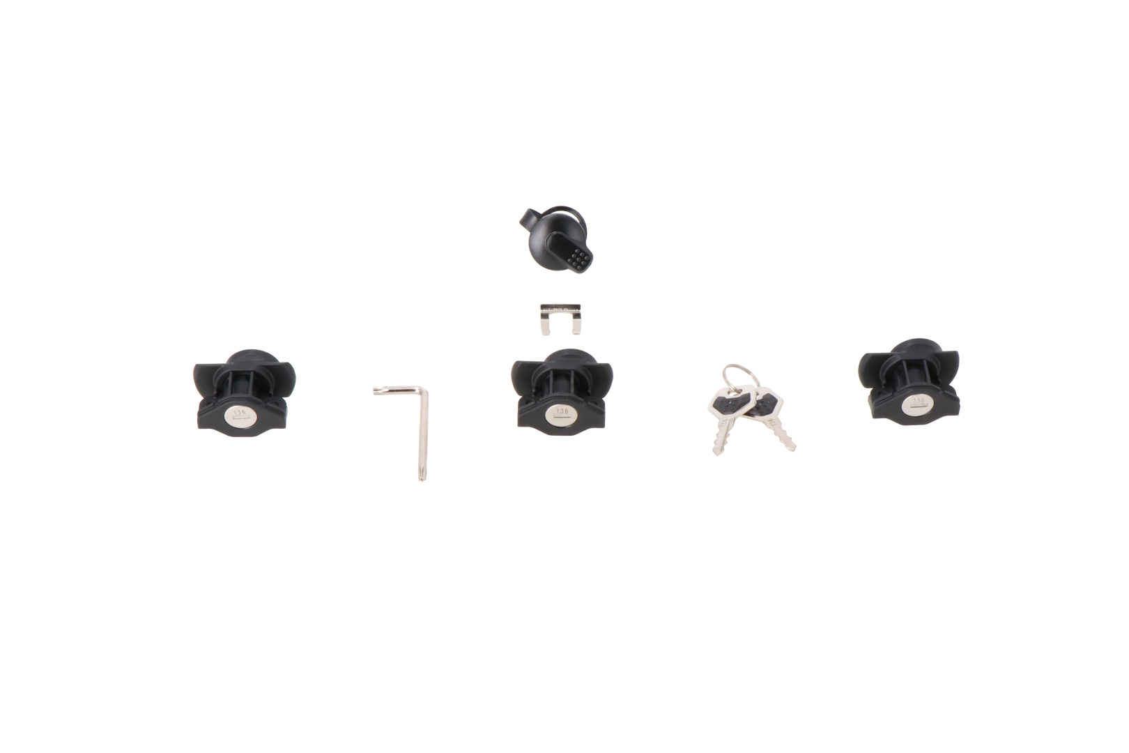 Set de încuietori SW-Motech DUSC - 3 încuietori + 1 set de încuietori TRAX. Figura 1 Set de încuietori SW-Motech DUSC - 3 încuietori + 1 set de încuietori TRAX. Figura 1