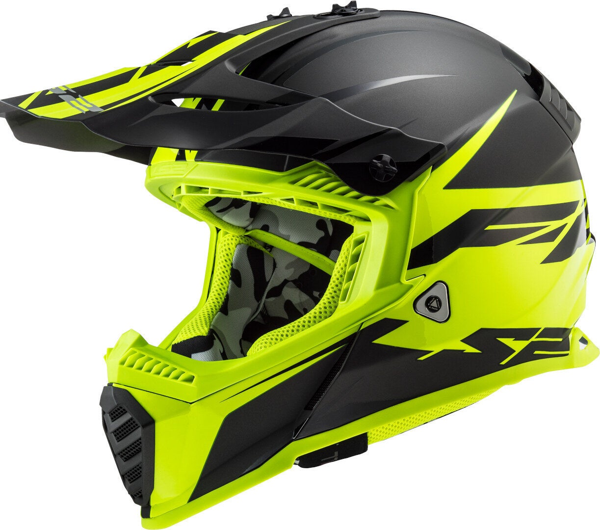LS2 MX437 Fast Evo Roar Motocross hjelm sort mat/gul XS (53/54) Figur 1