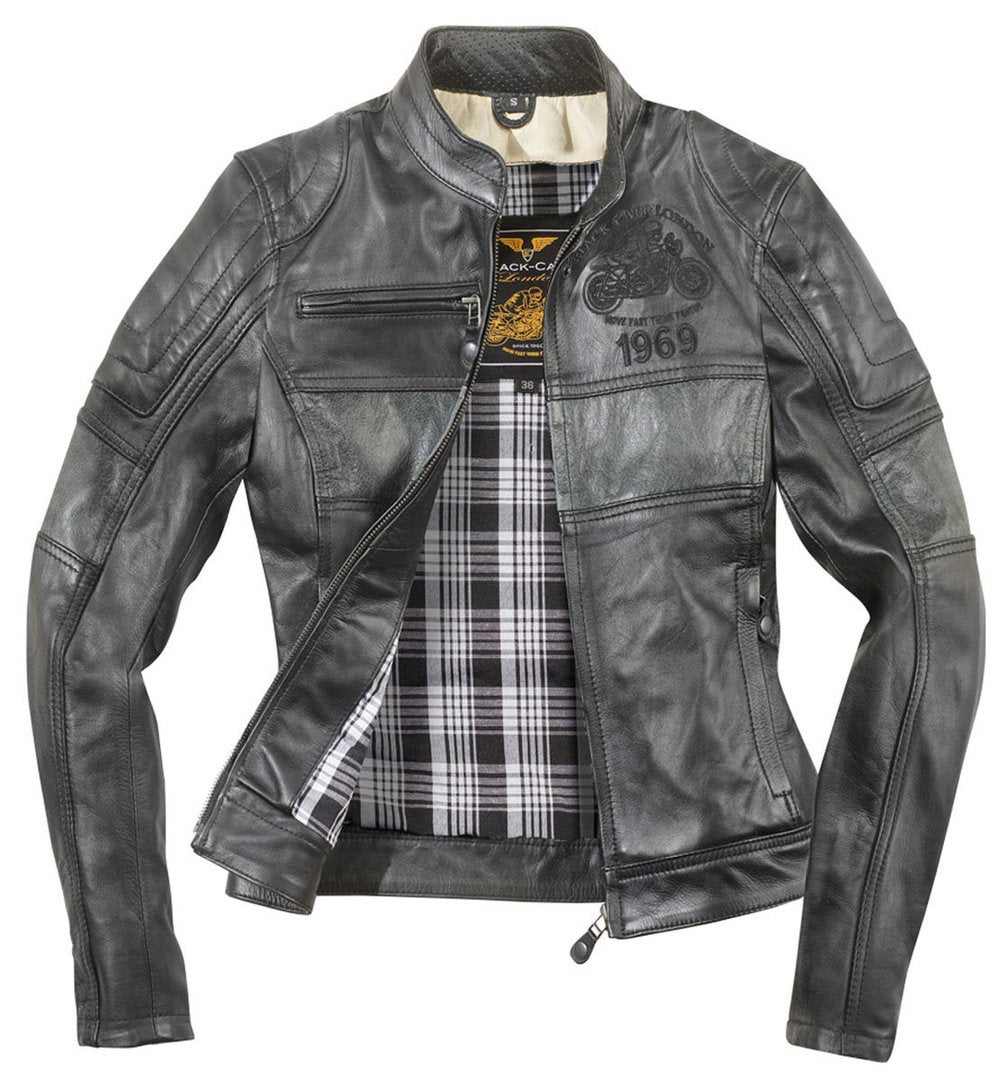 Side view of Black-Cafe London Shona II Ladies Motorcycle Leather Jacket