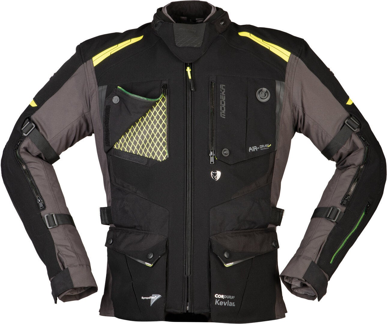 Modeka Talismen Motorcycle Textile Jacket dark grey/black/neon yellow 6XL Figure 1