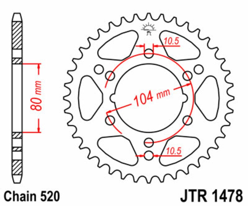 JT SPROCKETS Corona de acero estándar 1478
