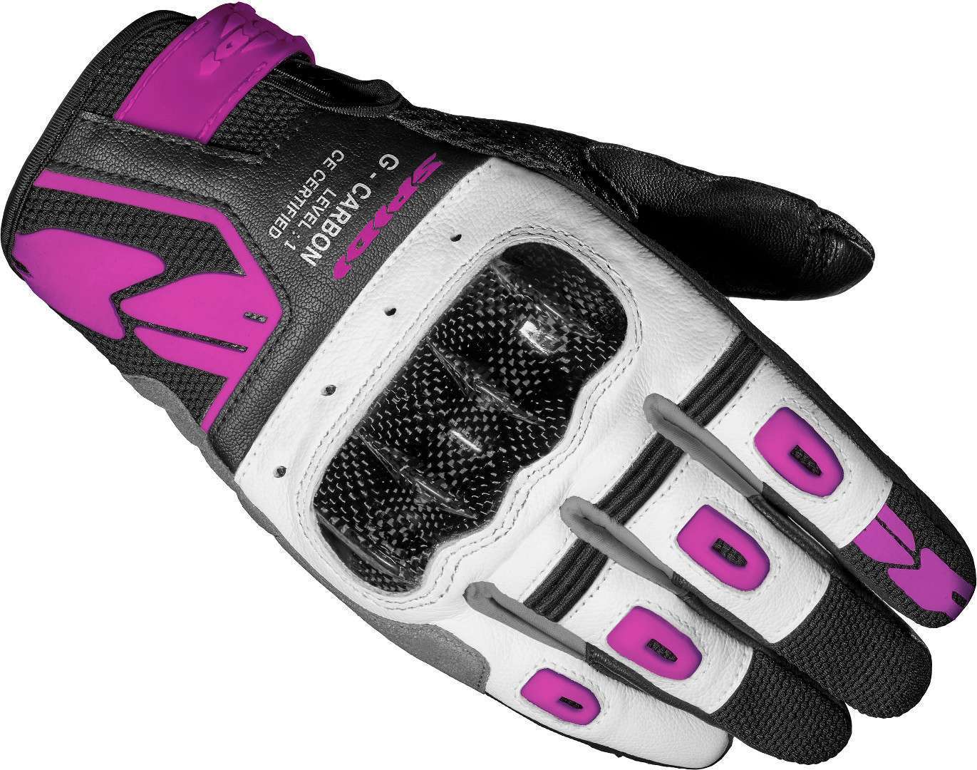 Spidi G-Carbon Damer motorcykel handsker sort/hvid/pink XL Figur 1