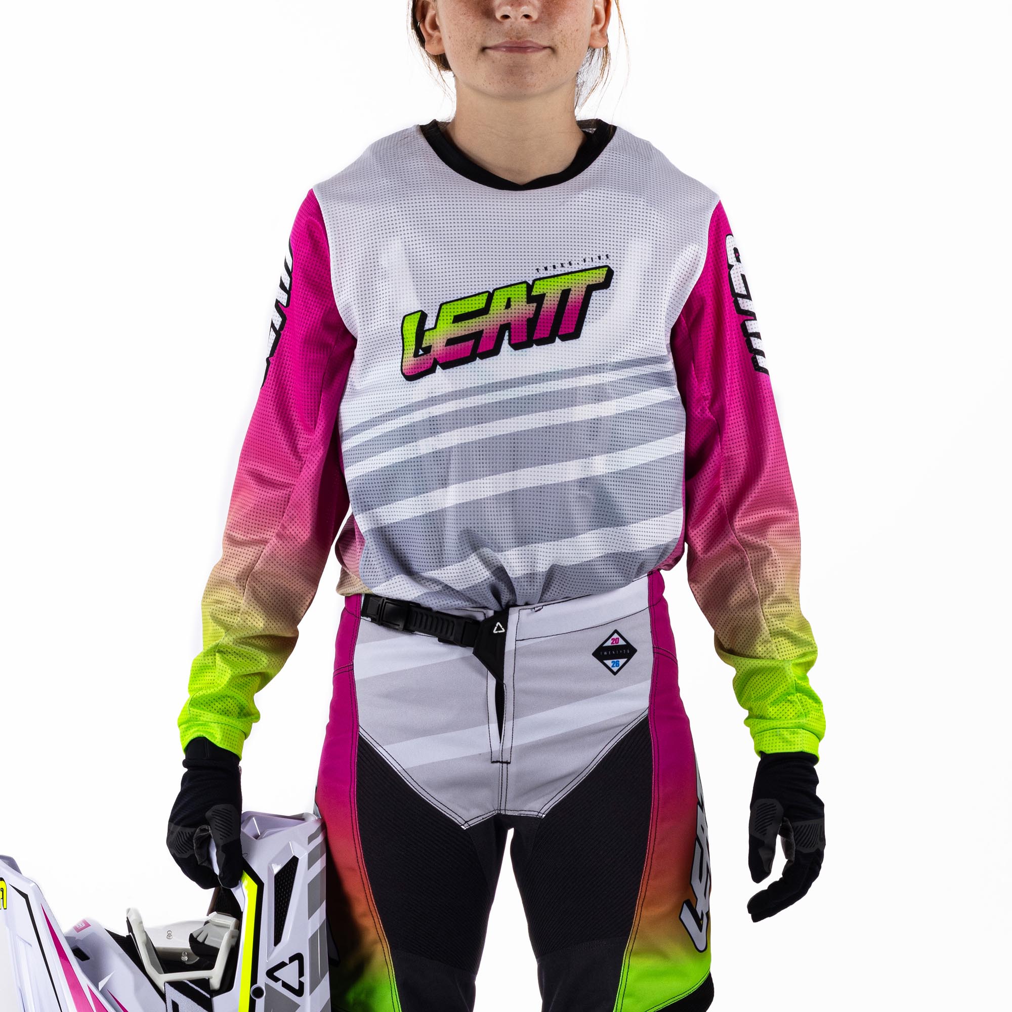 Leatt Moto Ride Kit 3.5 V26 Set di maglie e pantaloni da motocross giovanile bianco/rosa/giallo XL Figura 2