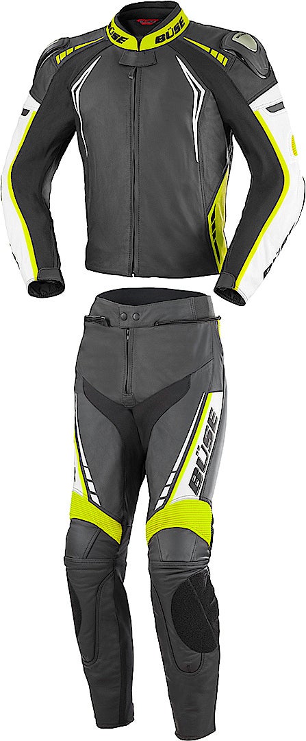 Büse Silverstone Pro 2-Teiler Motorrad Lederkombi schwarz/weiß/gelb 54 Abbildung 1