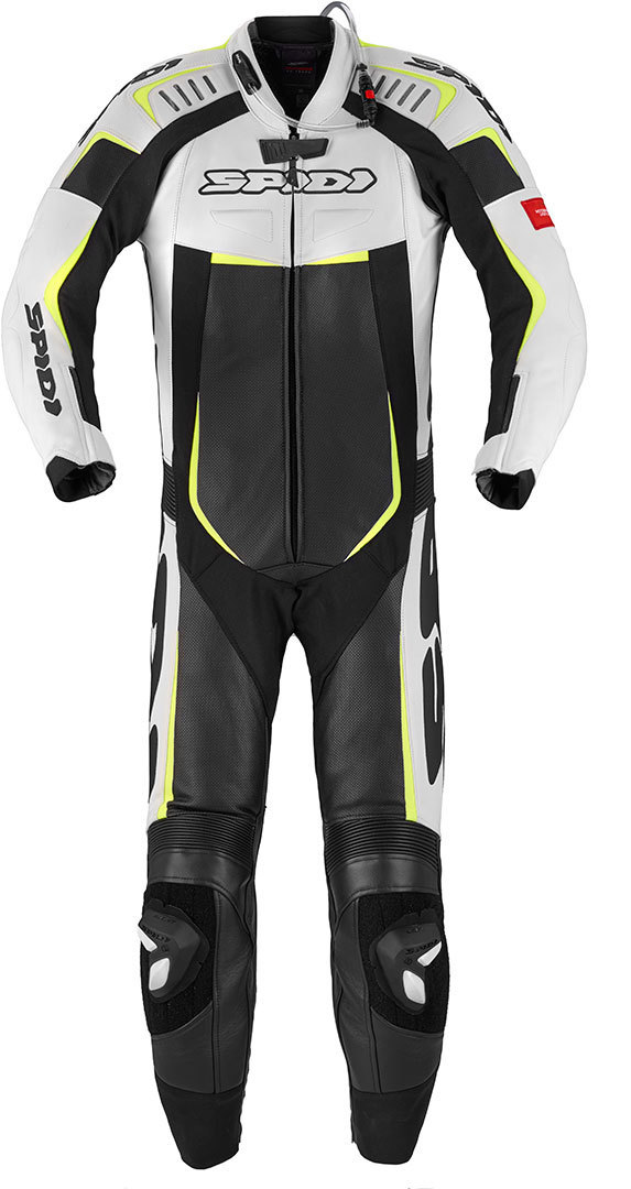 Spidi Track Wind Pro Costum de piele de motocicletă One Piece Negru/Alb/Galben 46 Figura 1