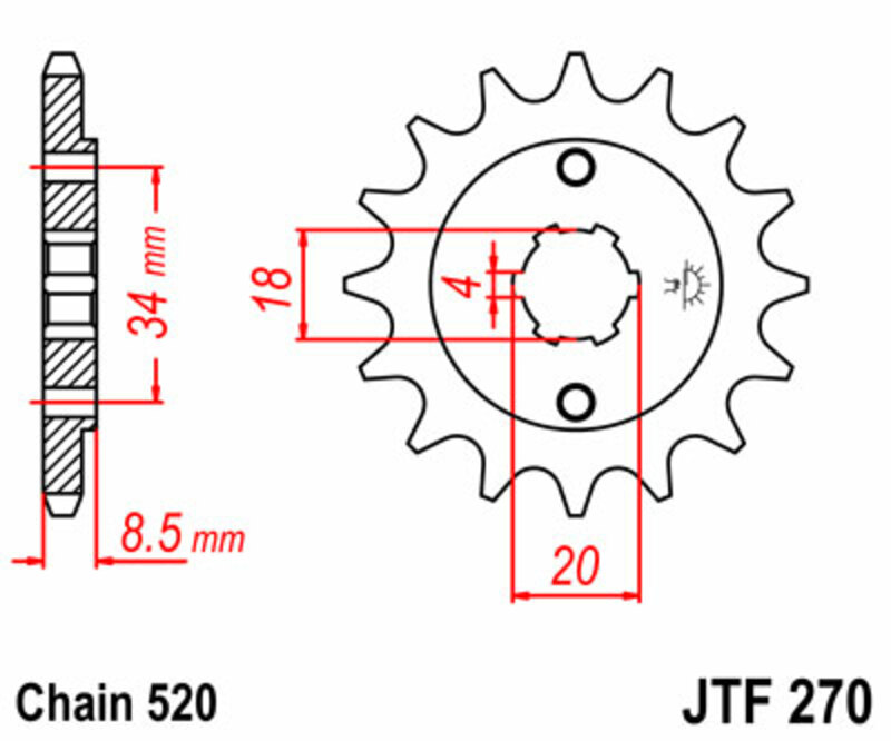 JT-DRIVHJUL Standard stålkedjehjul 270 - 520 Figur 3