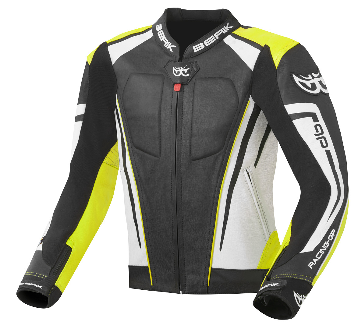 Berik Striper Evo Motorcycle Leather Jacket black/white/yellow 52 Figure 1