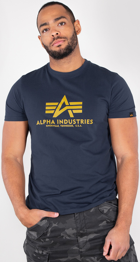 Alpha Industries Basic T-Shirt dunkelblau/gelb M Abbildung 1