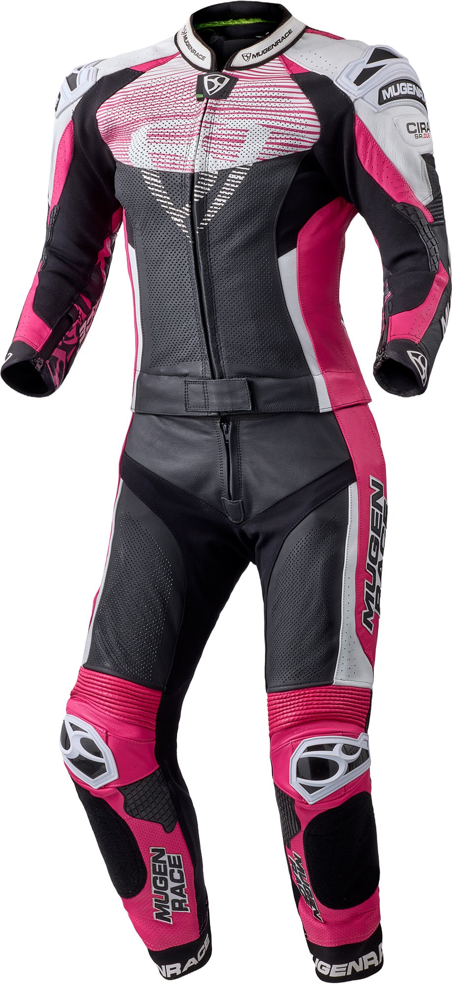 MUGENRACE Cira-SR perforated Two Piece Ladies Motorcycle Leather Suit black/white/pink 44 Figure 1