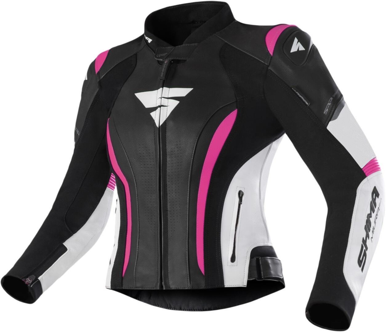 SHIMA Miura 2.0 Jachetă de piele pentru motociclete pentru doamne Negru/Alb/Roz 42 Figura 1