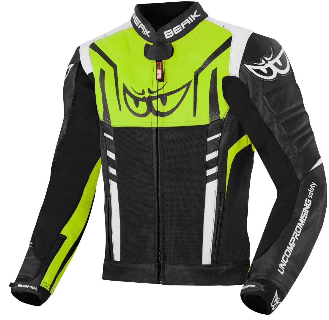 Berik Striper Motorfiets lederen jas zwart/wit/neon-geel 58 Figuur 1