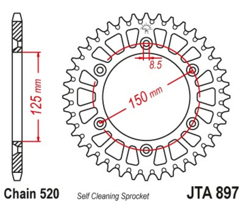 JT-DRIVHJUL Racelite Aluminium Bakdrev Svart 897 - 520 Figur 2