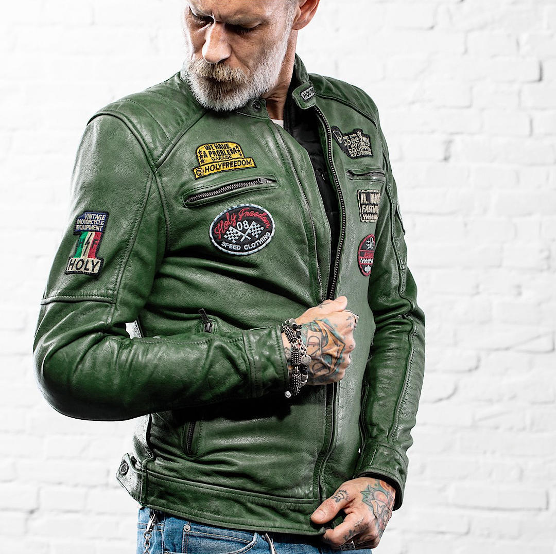 HolyFreedom Zero Evolution Motorcycle Leather Jacket dark green L Figure 4