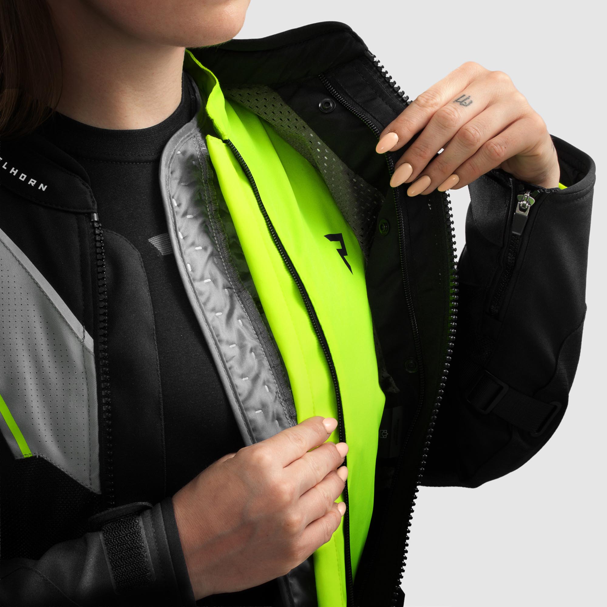 Side view of Rebelhorn Hiflow 5 waterproof Ladies Motorcycle Textile Jacket
