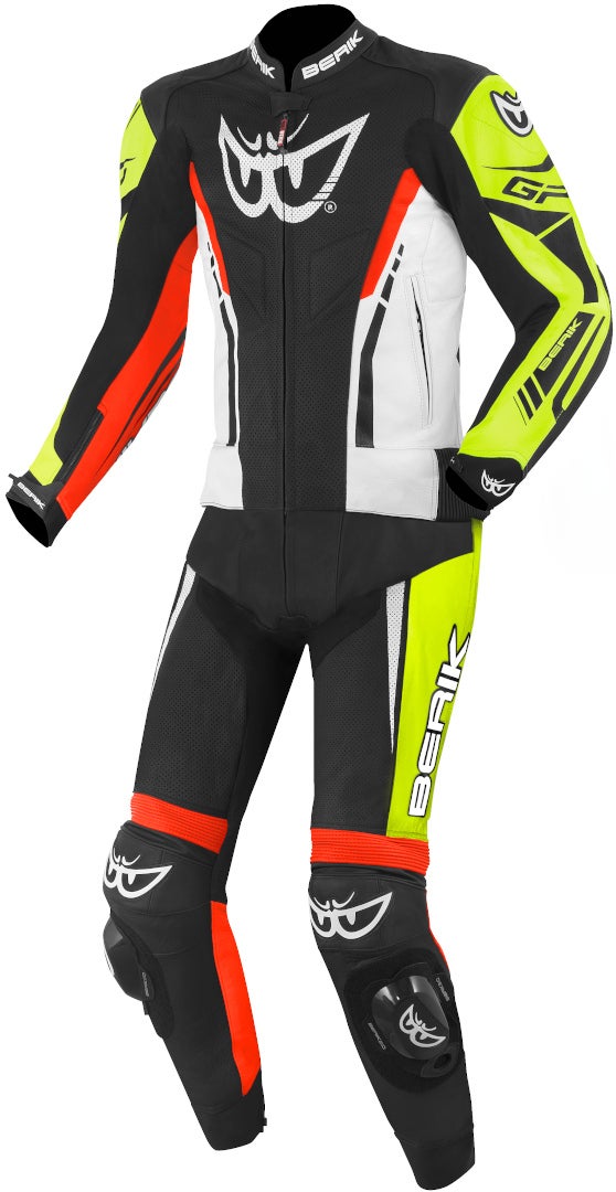 Berik Monza Two Piece Motorcycle Leather Suit black/white/red/yellow 60 Figure 1