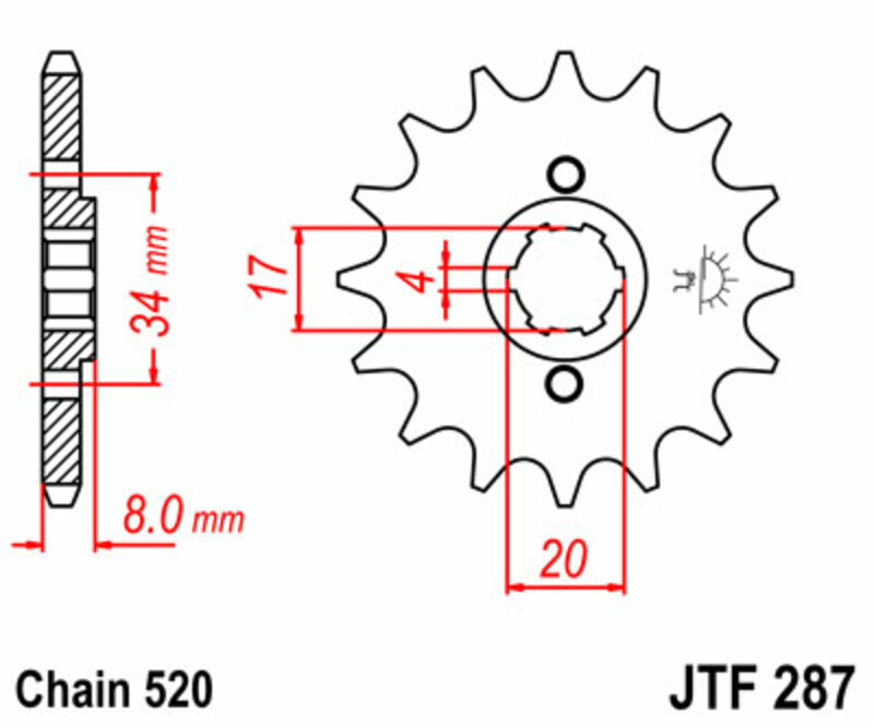 Engrenagens JT Roda dentada de aço padrão 287 - 520 Figura 3