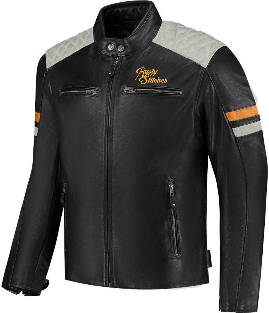 Rusty Stitches Jari V2 Motorcycle Leather Jacket black/grey L Figure 1