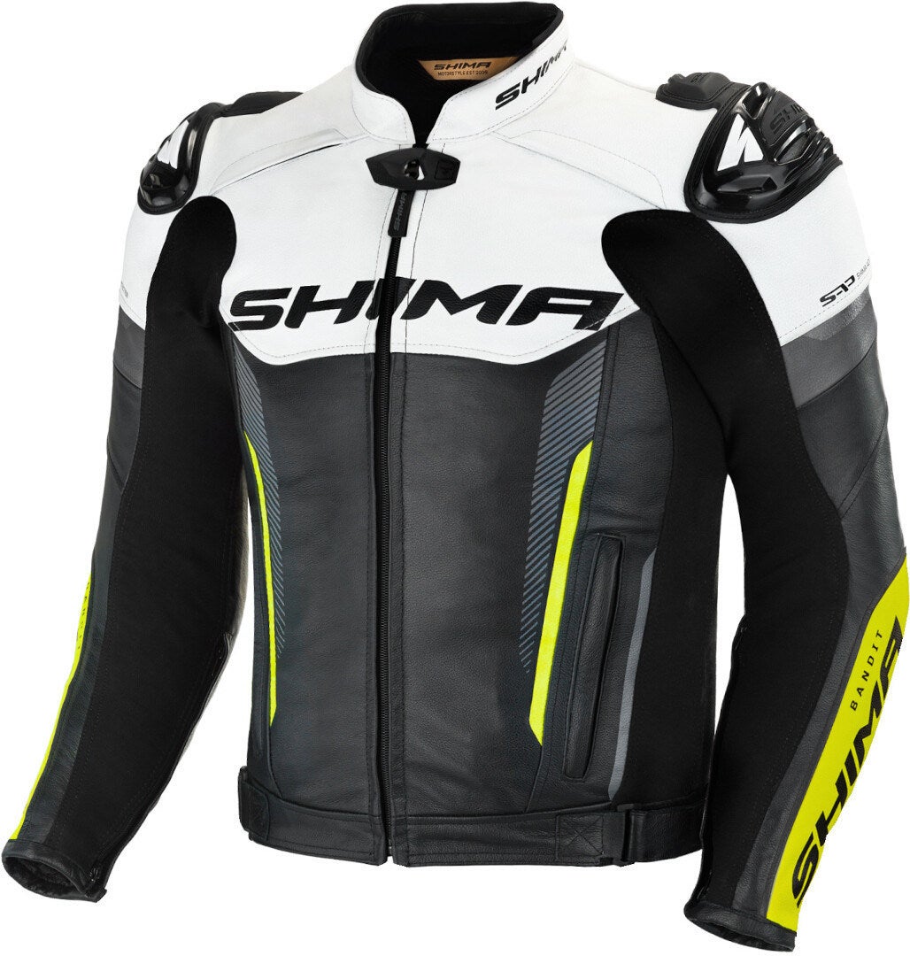 SHIMA Bandit Motorcycle Leather Jacket black/white/yellow 58 Figure 1