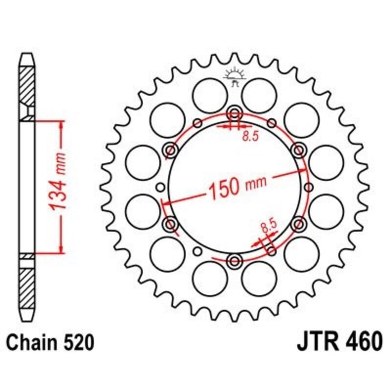 JT SPROCKETS Stålstandard bakre kedgehjul - 520 Figur 2
