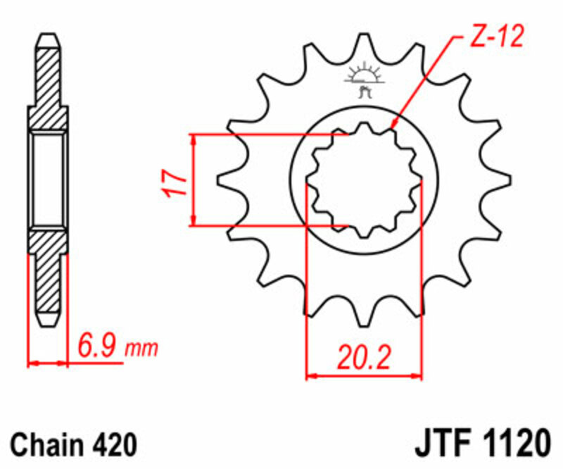 PROCHETE JT Pinionul standard din oțel față 1120 - 420 Figura 3