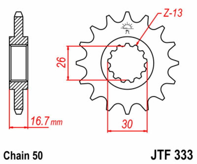 JT-DRIVHJUL Standard stålkedjehjul 333 - 530 Figur 3