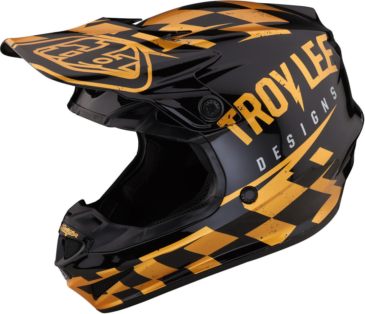 Troy Lee Designs SE4 Polyacrylite Race Shop MIPS Cască de motocross Negru/Auriu S (55/56) Figura 1