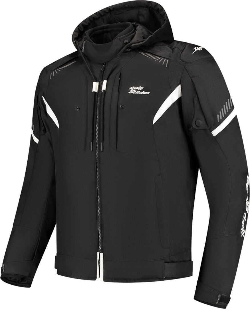 Rusty Stitches Dylan Veste textile imperméable à l’eau pour moto Noir/Blanc XXL Figure 1