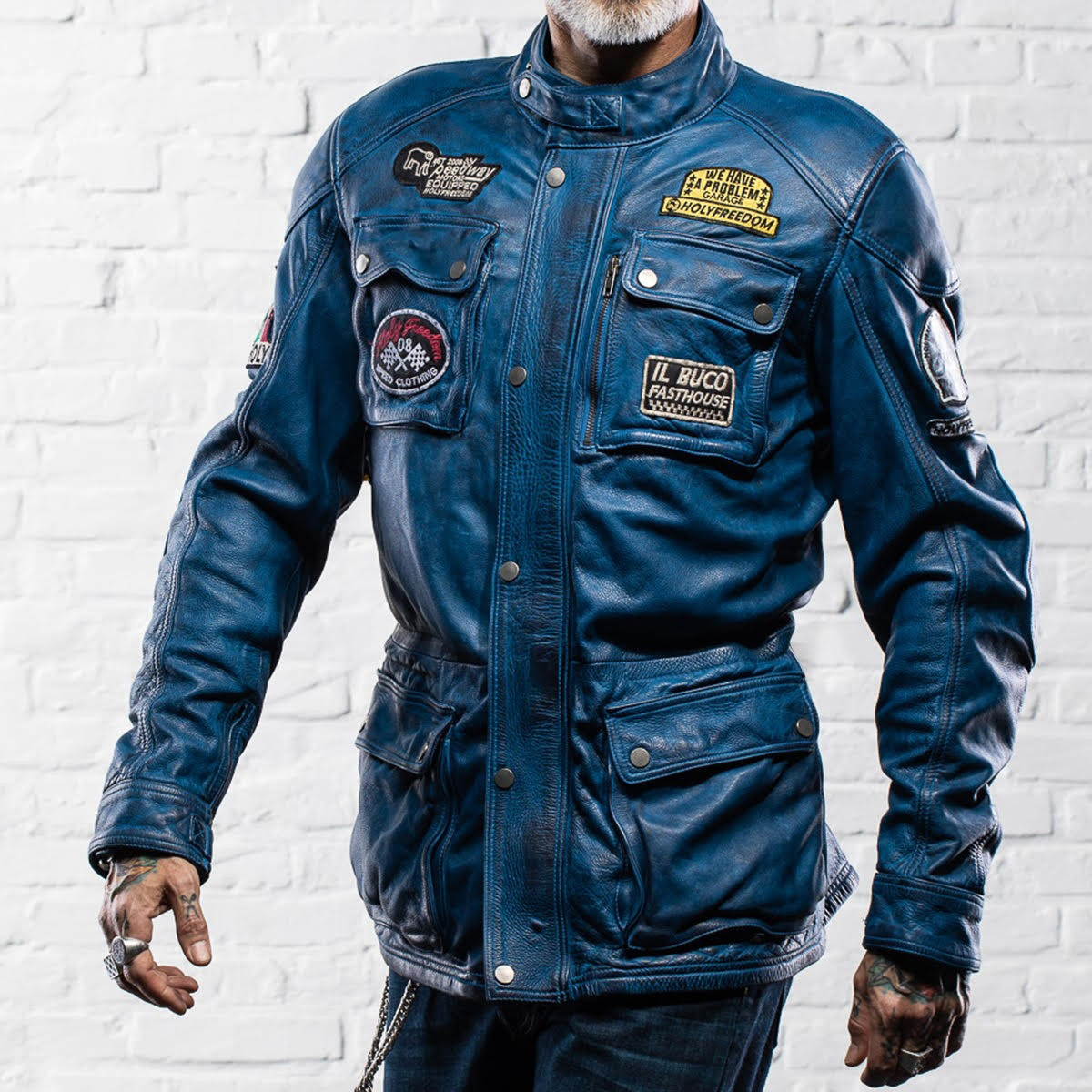 HolyFreedom Quattro Evolution Motorcycle Leather Jacket blue XXL Figure 5