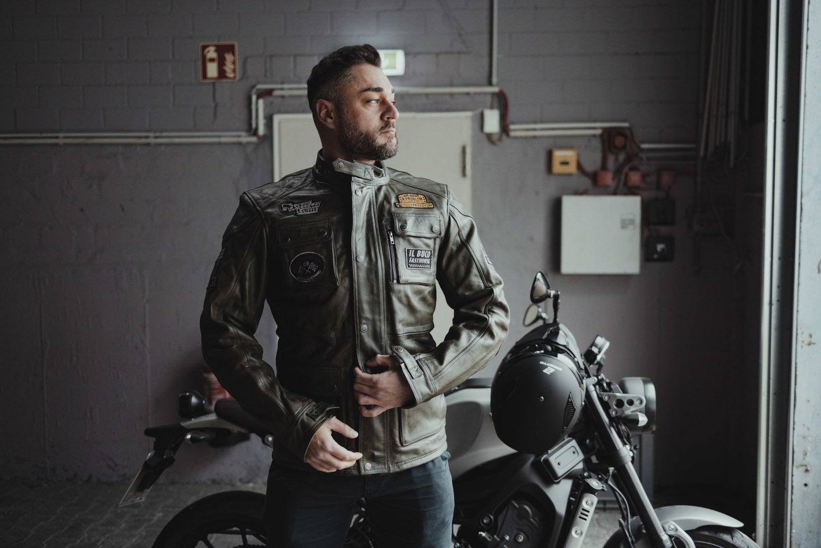 HolyFreedom Quattro Evolution Motorrad Lederjacke dunkelgrün 3XL Abbildung 4