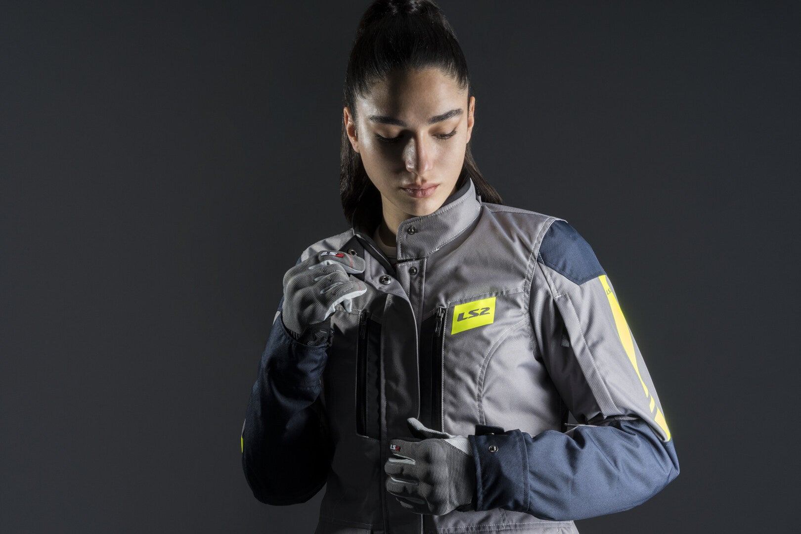 LS2 Metropolis Evo wasserdichte Damen Motorrad Textiljacke Gris/bleu foncé/jaune néon M Figure 7