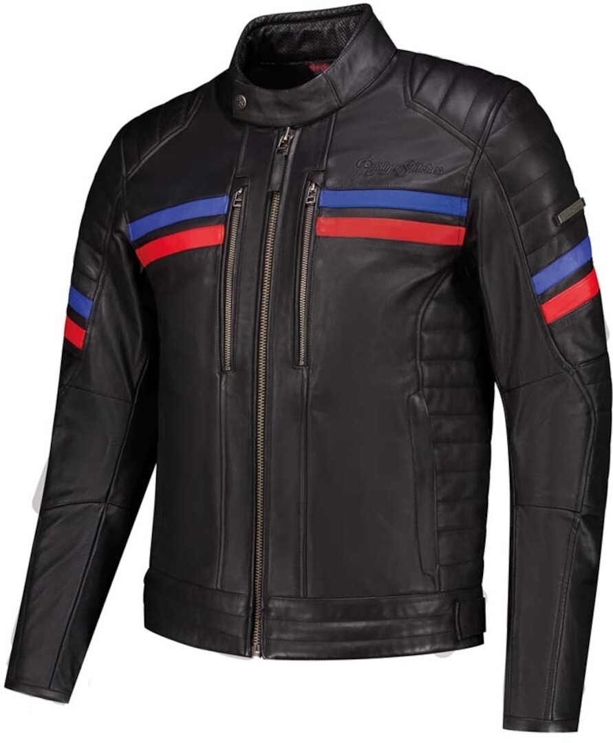 Rusty Stitches Steve Motorcycle Leather Jacket black/red/blue 4XL Figure 1