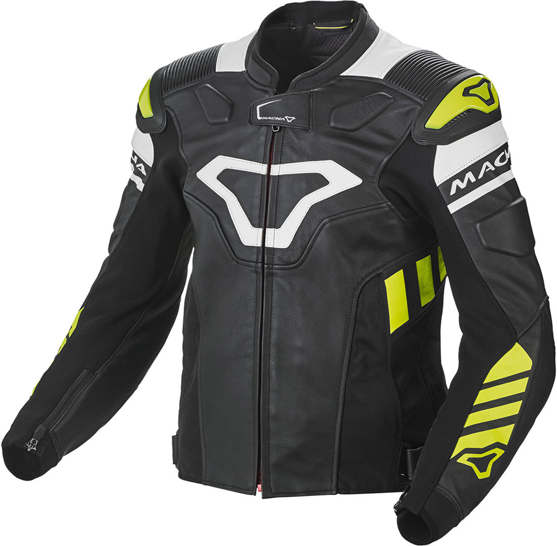 Macna Tracktix Motorcycle Leather Jacket black/white/yellow 52 Figure 1