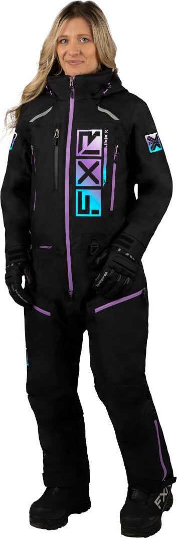 FXR Recruit F.A.S.T. Insulated レディースワンピーススノーモービルスーツ 黒/紫 16 図1