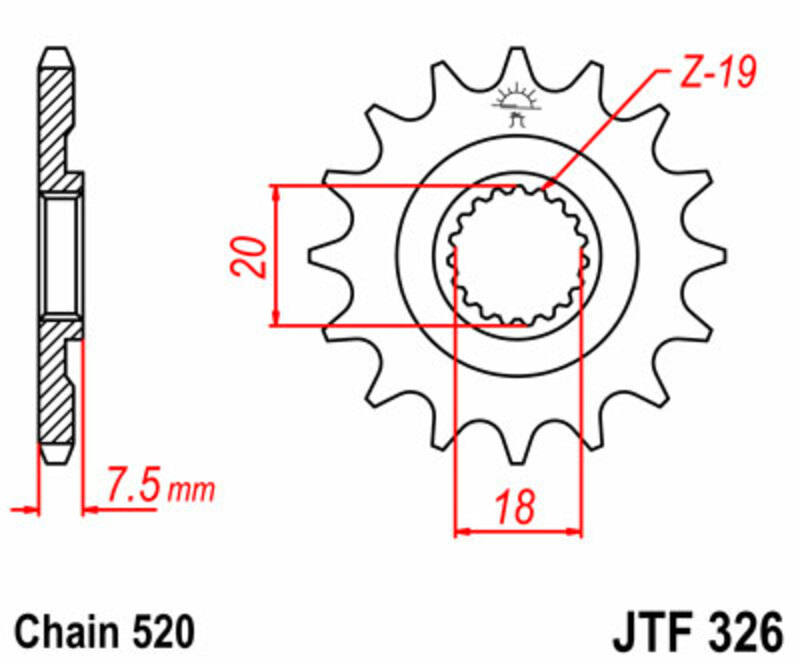 JT-DRIVHJUL Standard stål kedjehjul 326 - 520 Figur 3