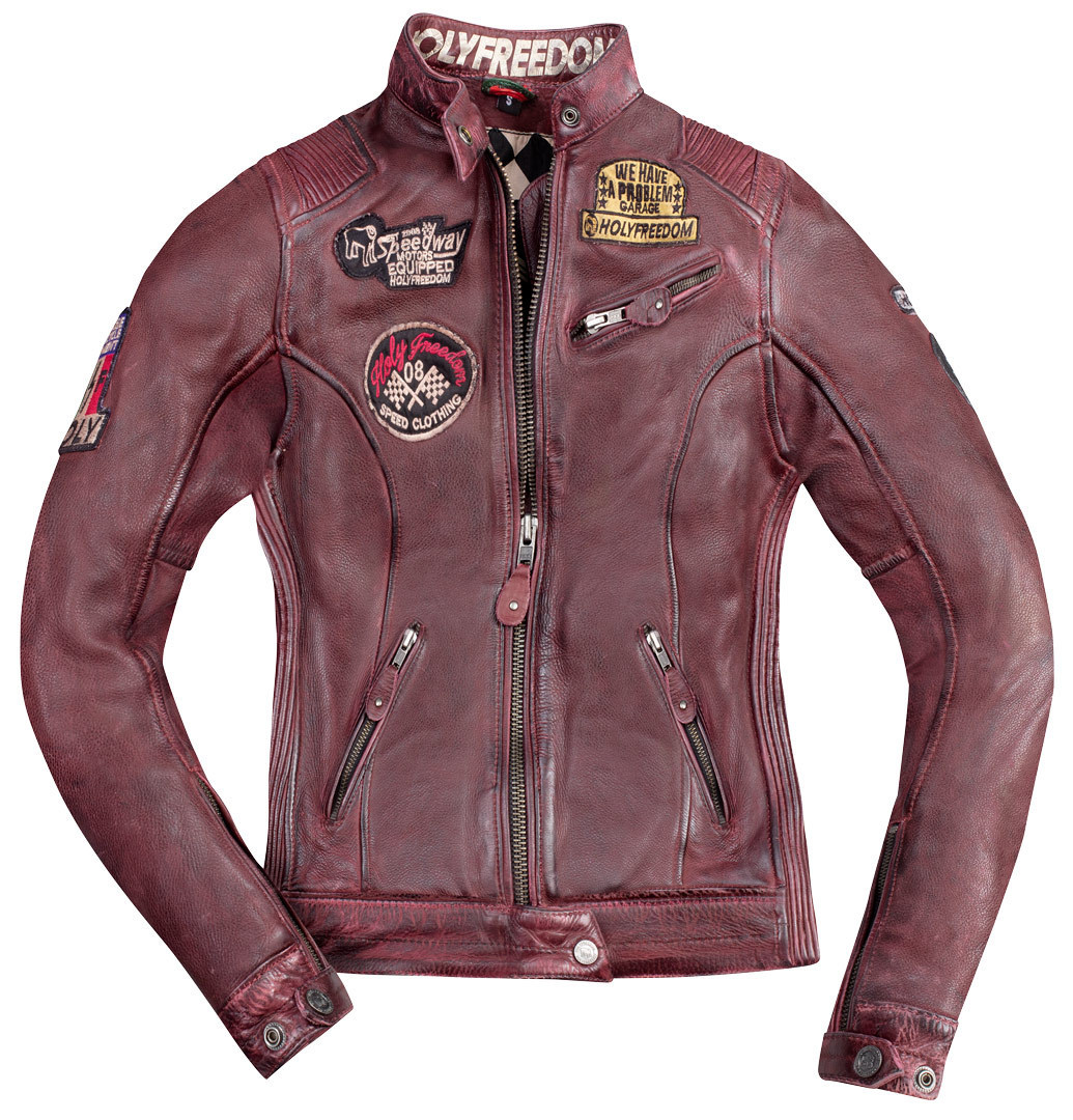 HolyFreedom Zero Dames Motorfiets Lederen Jas Bordeauxrood S Figuur 1