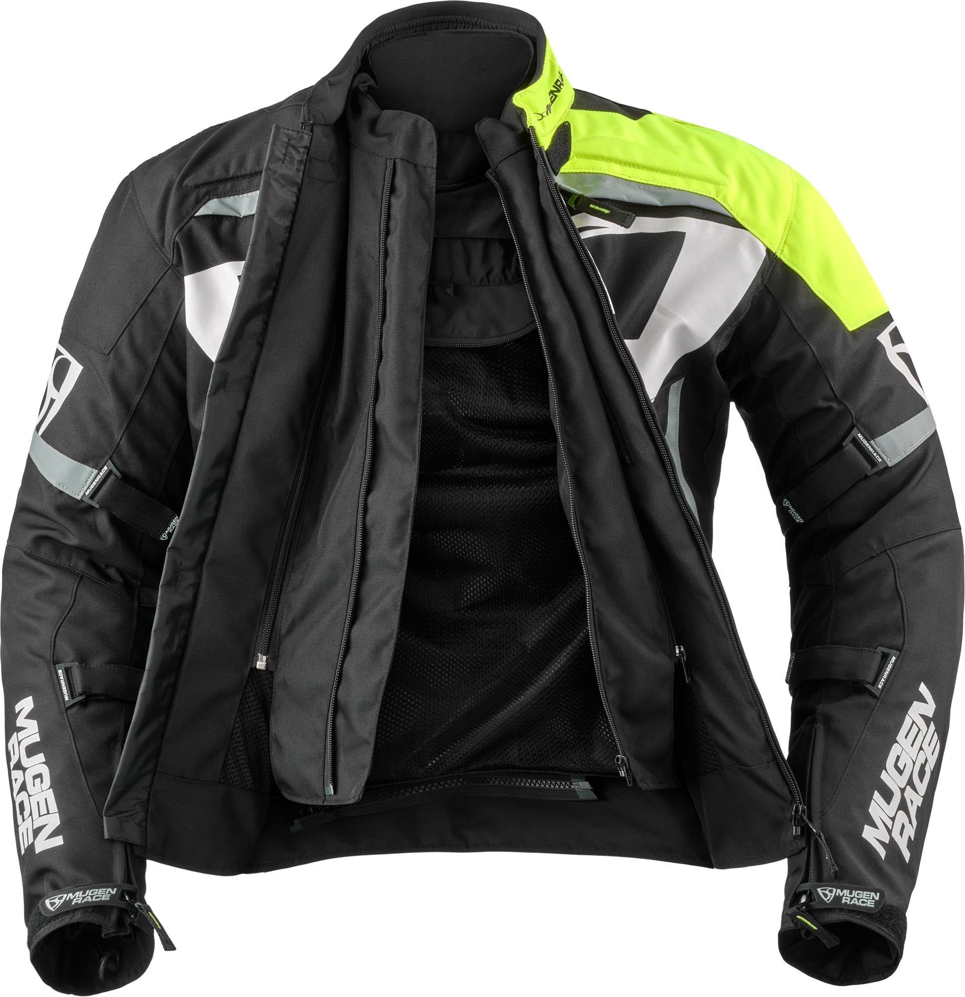 MUGENRACE Aggressore-T waterproof Motorcycle Textile Jacket black/white/neon-yellow 4XL Figure 4