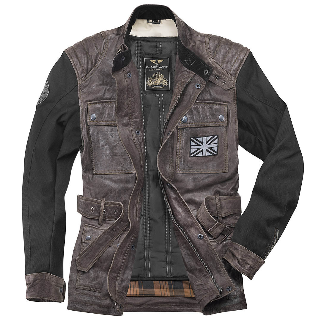 Black-Cafe London Retro Jachetă de piele de motocicletă Negru/Maro 54 Figura 2