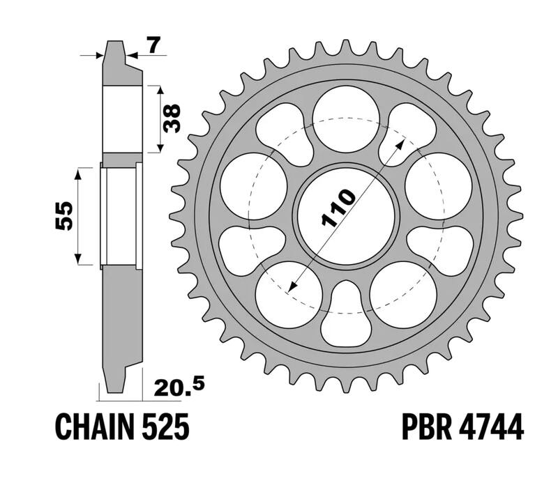 PBR Rūdīts C45 tērauda aizmugurējais zobrats - 525 2. attēls