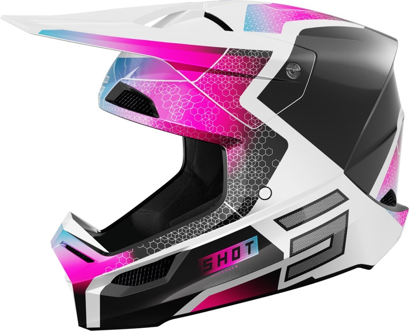 Shot Furious Phaser Kinder Motocross Helm schwarz/weiß/pink Y/L (53/54) Abbildung 1