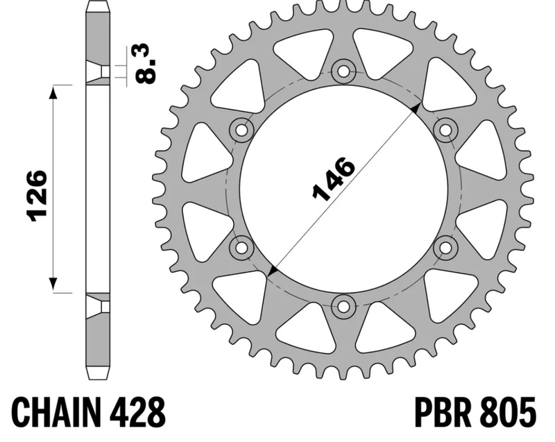 PBR Alu Standard bakre kedjehjul - 428 Figur 1