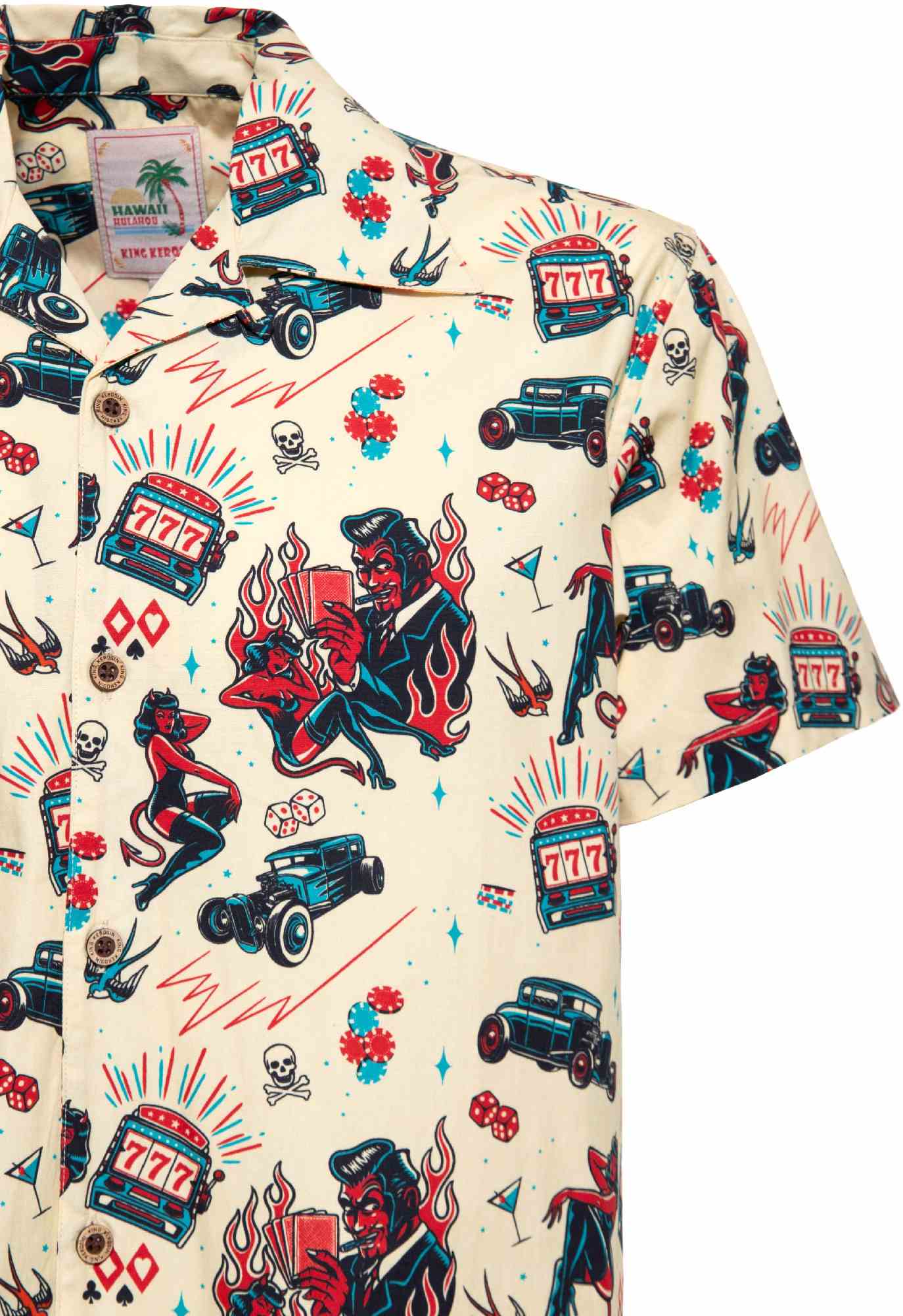 King Kerosin Rockabilly Devil Camicia a maniche corte bianco/multicolore M Figura 3