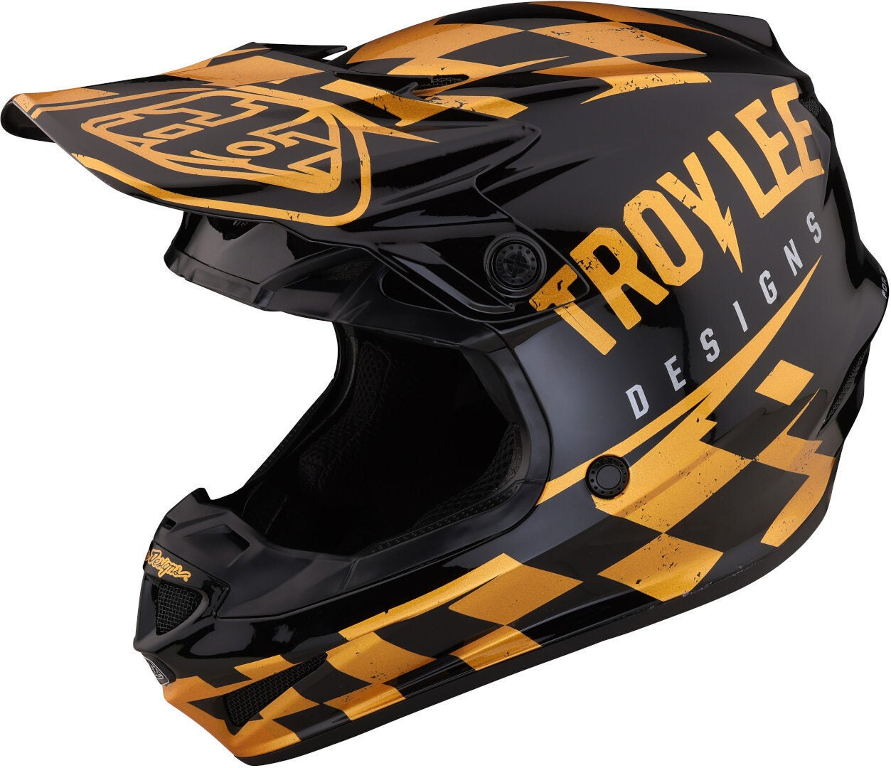 Troy Lee Designs SE4 Polyacrylite Race Shop MIPS Casco da motocross nero/oro M (57/58) Figura 1