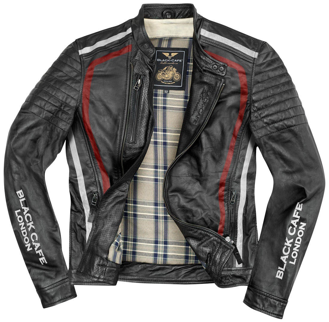 Black-Cafe London Seoul Motorcycle Leather Jacket black/white/red 56 Figure 3