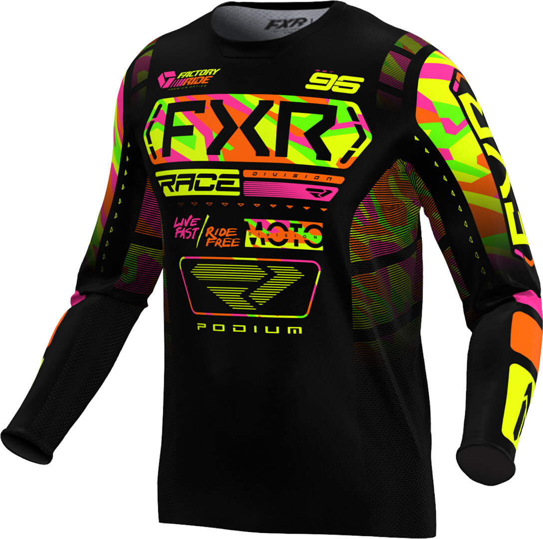FXR Podium 2025 Tricou de motocross pentru tineret Negru/Galben/Verde S Figura 1
