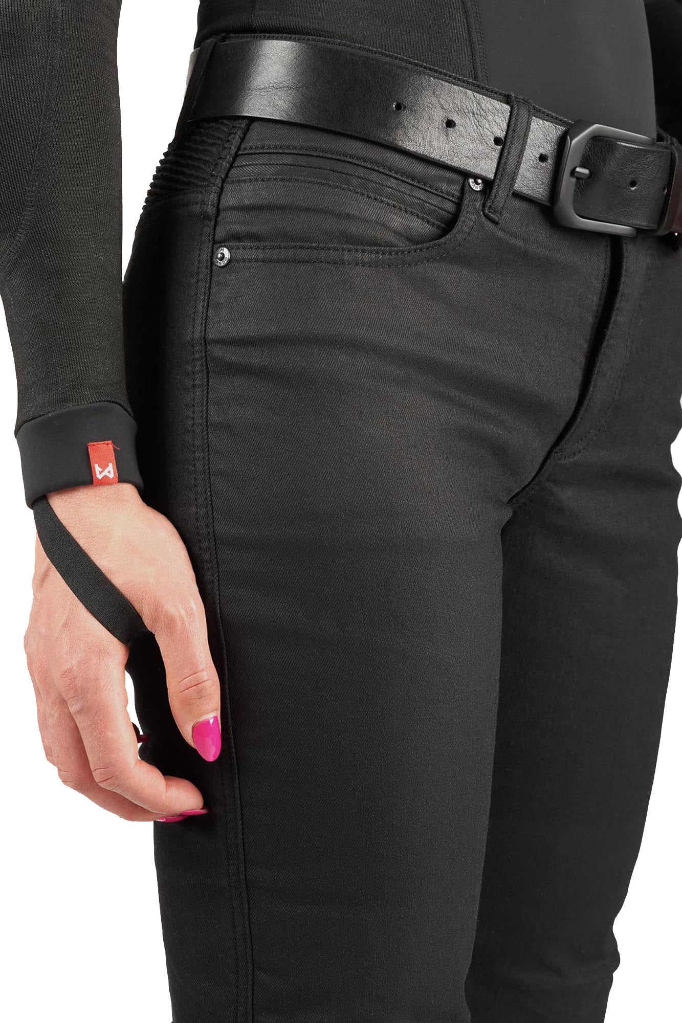 Side view of Pando Moto Lorica Black Ladies Motorcycle Jeans