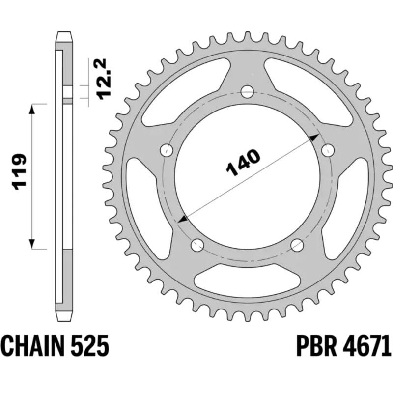 PBR Härdad C45 stål bakre kedjehjul - 525 Figur 1