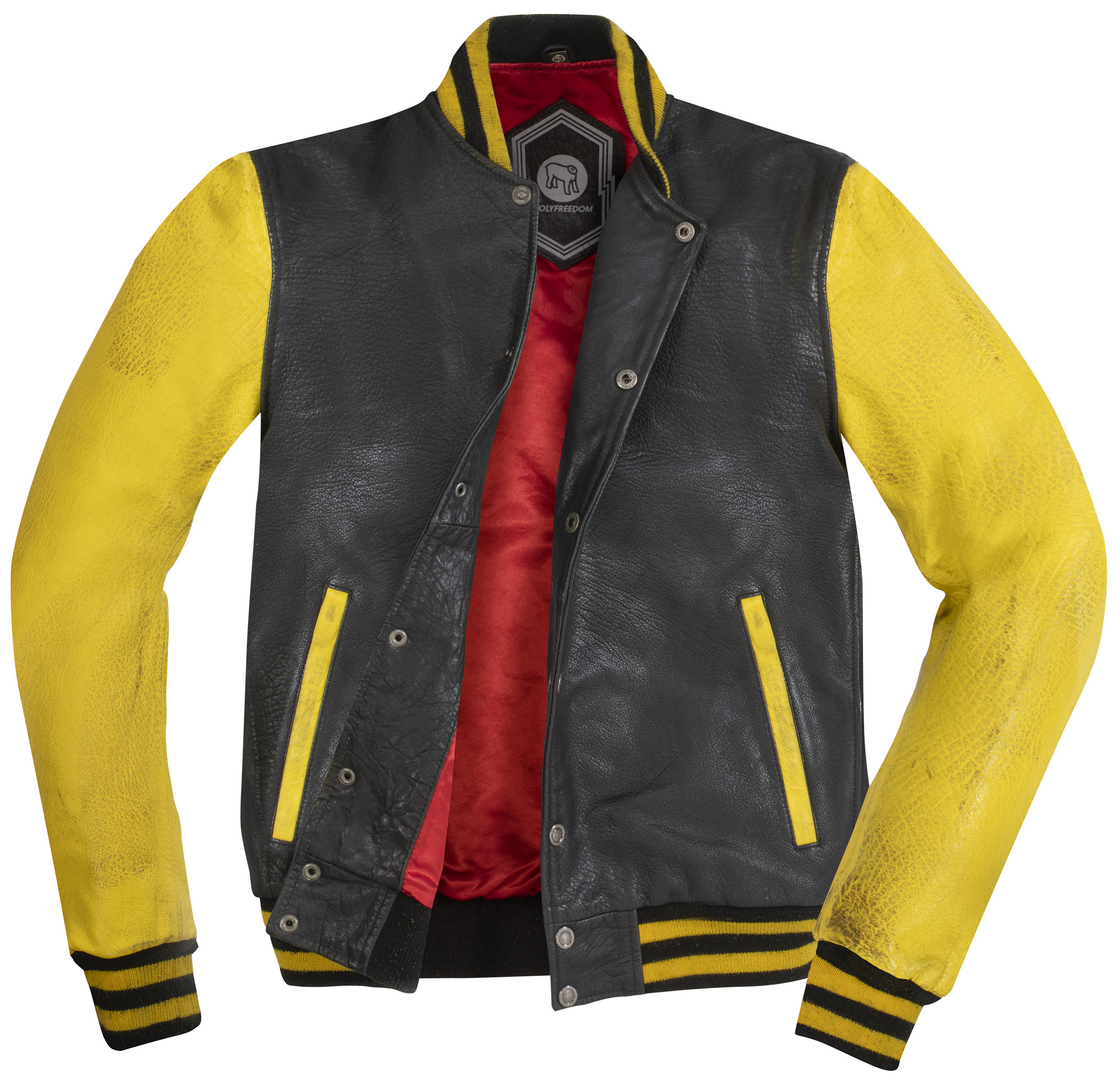 HolyFreedom Varsity College Leather Jacket black/yellow M Figure 2