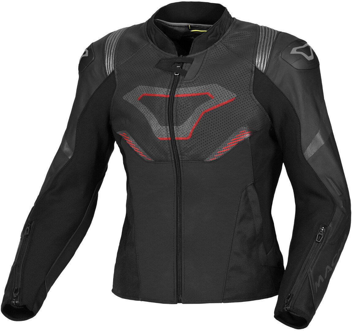 Macna Pointer traforato Giacca di pelle moto da donna nero/rosso 46 Figura 1